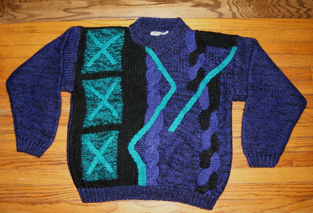 Vintage 90s City Streets Sweater Mens Large 3D Purple Black Textured Abstract